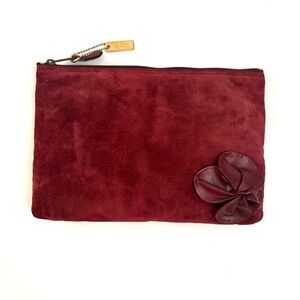 Letisse | Vintage Leather Brick Red Maroon Zipper Pouch Clutch w/ Flower